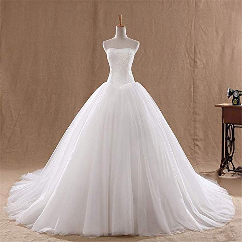 Bröllop brudtärna klänning vintage elegant lång moppning spets bröllopsklänning mode sexig axelbandslös brudklänning aftonklänning, C-F, vit, 14w