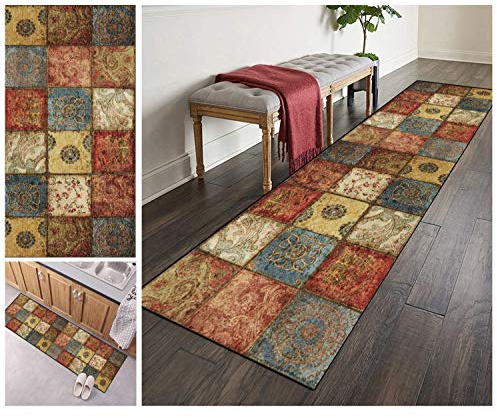 ZVEZVI Teppich Läufer Flur Küche rutschfest Waschbar Bunter Vintage Boho 50x100cm Boho Bunter Modern rutschfest Waschbar Vintage Kücheläufer Teppichläufer Polyester Meterware Anpassbar