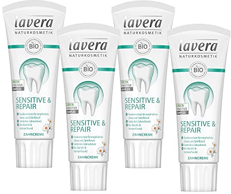lavera Zahncreme Sensitive & Repair Zahnpasta Bio-Kamille Natriumfluorid 4x75ml
