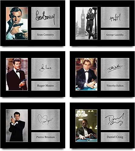 HWC Trading James Bond Geschenkkollektion: gedrucktes Autogrammbild für Connery, Lazenby, Moore, Dalton, Brosnan und Craig, Film-Fans, 6 Stück