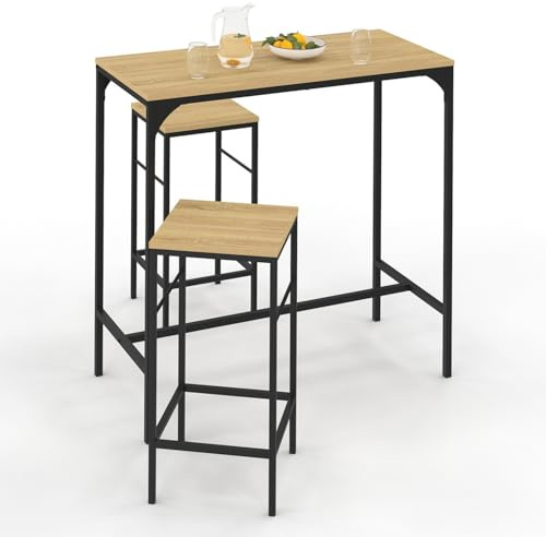 IDMarket - Ensemble Table Haute de Bar Detroit 95 cm et 2 tabourets Design Industriel