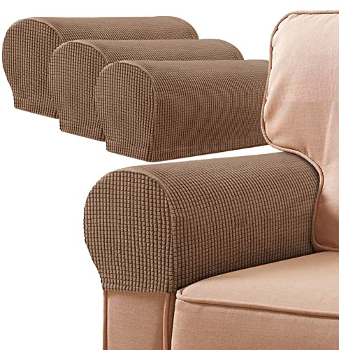 SHUOJIA Copribraccioli Per Divano Copri Braccioli Decorativo Protezione Antiscivolo Pratico Copribraccioli In Morbido Per Poltrona Per Braccioli E Divani Rimovibili (Coffee,4pcs)