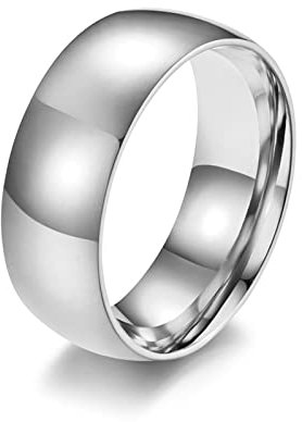 Beydodo Herren Ring Silber, Edelstahl Ring 8MM Hochglanzpoliert Bandring Freundschaftsring Silber Ring Personalisiert Gr.65 (20.7)