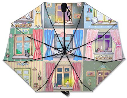 SEEKJOYS Lustiger Reise-Regenschirm mit Sichtfenster, UV-Schutz, stark, kompakt, stilvoll, automatisches Öffnen/Schließen, tragbarer Regenschirm für Regen im Freien, multi, INNER PRINT