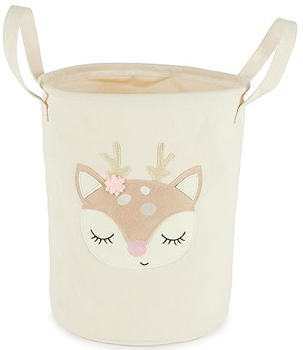 Bieco Wäschekorb Baby Reh Ella | Großer Aufbewahrungskorb Kinder Baumwolle und Wasserabweisend | Aufbewahrung Kinderzimmer | Wäschekorb Kinder