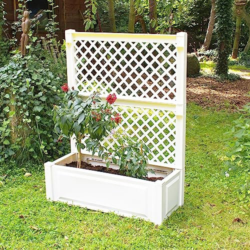 NYVI Pflanzkasten NYVIGreen 100x43x140 cm 110 Liter mit Spalier - Pflanzkübel aus wetterfestem & recyceltem Kunststoff - Blumenkasten - Pflegeleicht, Steckmontage ohne Werkzeug, Farbe:Weiß