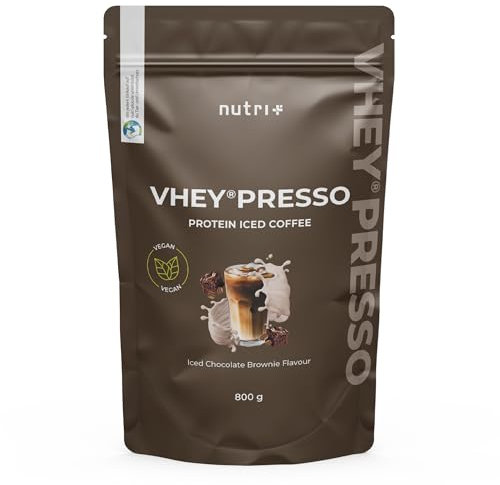 Nutri + Protein Iced Coffee Chocolate Brownie - Vheypresso café protéiné avec caféine 800 g - poudre de chocolat sans lactose + gluten - idéal pour la construction musculaire