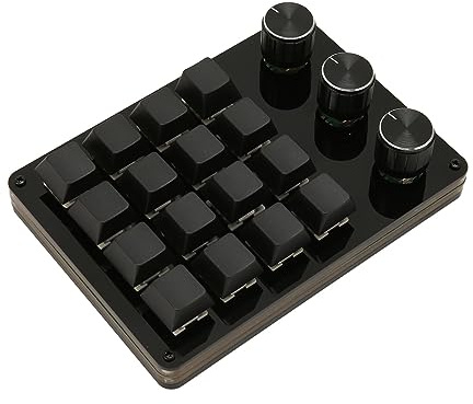 Heayzoki One Handed Macro Programmable Keypad, USB Mini 16 Keys 3 Knobs Hotswap Mechanical Gaming Keyboard with Blue Switch for Gaming and Office