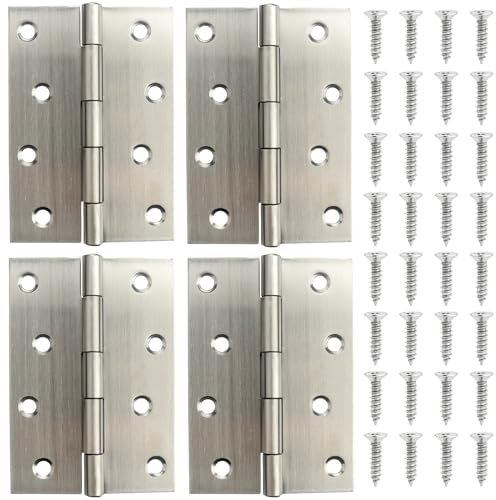 Roellgs 4 Piece Hinge Set 100mm × 70mm, Stainless Steel Hinges for 4 Inch Doors, Hinges for Interior and Exterior Doors, Hinges for Wooden Doors, Ball Bearing Door Hinges