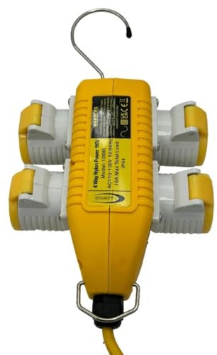 CONNEXION 4-Way Splitter Box, 110V Power Distribution Junction Box, 4 Outlets IP44 rated 16 Amp panel sockets and plug with 2.5mm 5 Metres Cable for Worksites