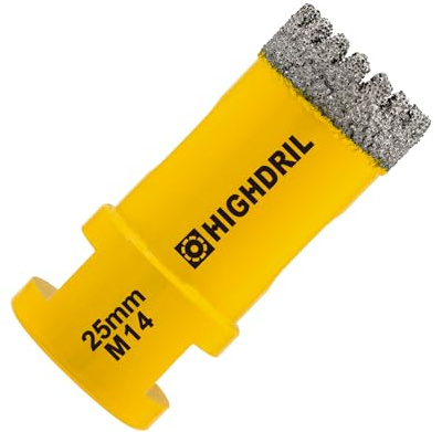 HIGHDRIL Broca de Diamante - 25mm con Rosca M14 Taladrado en Seco para Azulejos de Porcelana CeráMica Granito MáRmol Piedra MamposteríA Ladrillo Para Amoladoras Angulares(Forma Dentada)