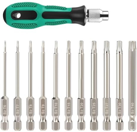 Orssmigs Cacciavite Torx 11 Pezzi Set Cacciaviti Torx Lunghi 100mm Cacciavite Magnetico Lungo Punte Torx Lunghe, T6 T7 T8 T9 T10 T15 T20 T25 T27 T30 T40