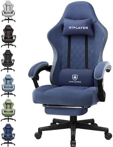 GTPLAYER sedia gaming ergonomica sedia da gaming tessuto traspirante schienale alto con cuscino imbottito a molle, poggiatesta e supporto lombare per giochi di studio e lavoro blu navy