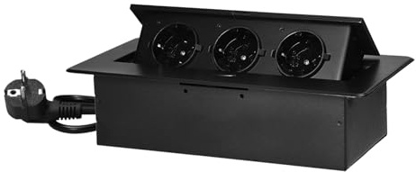 Miratic Regleta Enchufes Enchufe Multiple con Borde Plano Fresado Enchufe Empotrable Cable de 1,5 m Schuko Superficie Interior Completa de Regletas Enchufes (Negro)