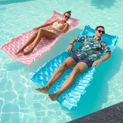 PARENTSWELL 2 Pack Inflatable Pool Floats Adult, 71''x33'' Large Pool Raft Water Lounge Float with Headrest Floating Mat Swimming Floaties for Adults (Blue Pink)…