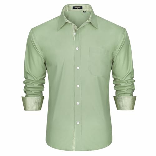 HISDERN Mens Long Sleeve Shirts Regular Fit Casual Button Shirt for Men Formal Dress Shirts Business Slim Shirt Sage Green L