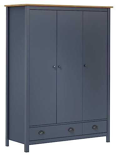 Hommdiy Kleiderschrank mit 3 Türen Hill Grau 127x50x170 cm Kiefer Garderobenschrank Holzschrank Schrank Schlafzimmerschranknholz