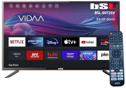 BSL-50T2SV VIDAA Smart TV 50 Pulgadas | WiFi | RJ45 | Resolución UHD 3840X2160p | USB | DVBT2/S2/C | Compatible con Youtube, Netflix, Disney +, Dazn, Prime | HDMI
