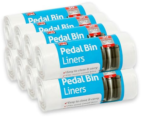Kordis Bolsas de basura fuertes con pedal con asa de corbata, 8 x 30 bolsas, 25 L, de plástico, color blanco, para dormitorio, baño, oficina, mini papelera y cubos pequeños, 240 bolsas de basura sin