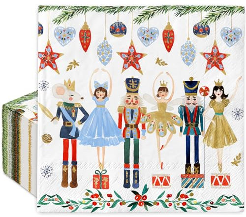 80Pcs Christmas Paper Napkins Disposable Watercolor Nutcracker Soldier Luncheon Napkins Dinner Hand Napkins for Xmas Holiday Party Tableware Supplies