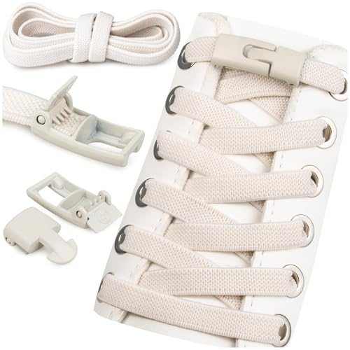 SULPO Elastische Schnürsenkel ohne Binden - Flache Gummi Schnellverschluss, No Tie Sneakers für Erwachsene und Kinder - 100 cm Lang, 1 Paar Beige