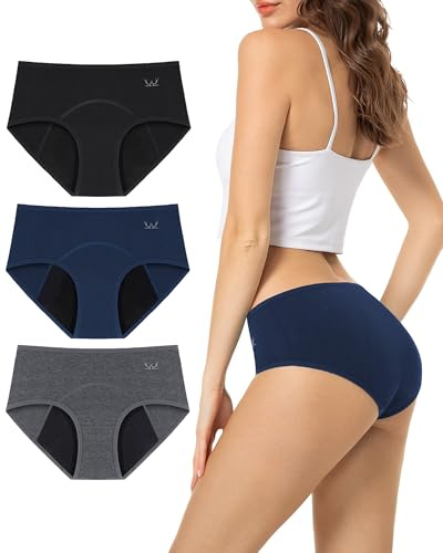 TANSTC Period Pants for Women, Leakproof Period Underwear Pack of 3 | Heavy Flow 60ML Absorbency, Added Period Protection, Soft Breathable Fabric ,Washable Reusable, Postpartum Friendly