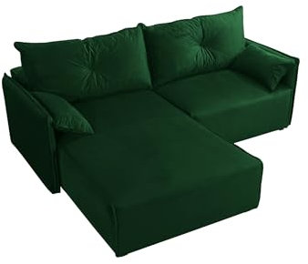 ecksofa mit schlaffunktion und bettkasten Leon l-Form Sofa Couch mit bettkasten, 3-Sitzer eckcouch, schlafsofa für Wohnzimmer, Sofa Couch mit schlaffunktion (Grün, Ottomane Links)