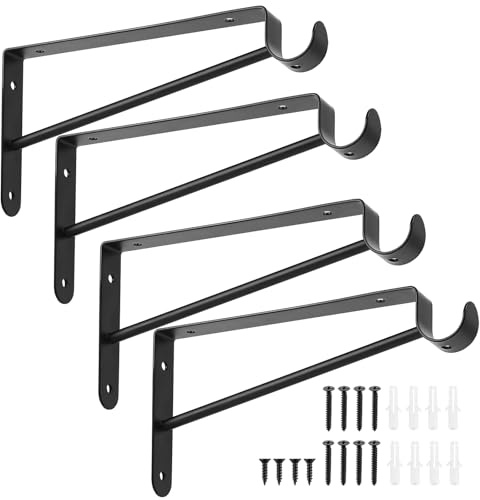 Shelf and Rod Brackets, 4 Pcs Closet Shelf & Rod Brackets Wall Mounted, Heavy Duty Closet Shelf Closet Bracket with Rods Holder, Closet Shelves Supports with Screws, Black