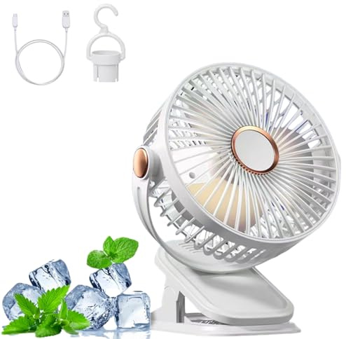 HenfuME Mini Ventilateur USB Silencieux 5 Vitesses - Rotation 360° pour Bureau, Maison, Camping - Susceptible D'être Accroché