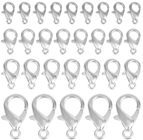 PH PandaHall 120 Stück 4 Größen Hummerklauen Klammern Silber Karabinerverschlüsse Halsketten Armband Verschluss Metall-Schmuckverschlüsse Trigger Verschlüsse für Schmuckherstellung, 10/12/14/21mm