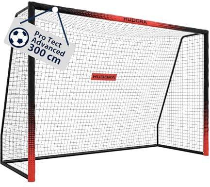 HUDORA Fotbollsmål Pro Tect Advanced – fotbollsmål för utomhus med nät och väderbeständig hölje för barn/vuxna – enkel montering i trädgården – högkvalitativ målvägg med blixtlås och kardborrfästen