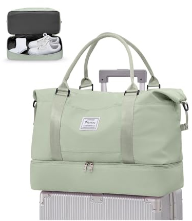 WEPLAN Duffelväska Dam Handbagage Väska 45x36x20 Easyjet Duffelväskor Weekendväska Kvinnor Män övernattningsväska Sportväska Dam Sjukhusväska med Skofack Kappsäck Gymväska Träningsväska,Vitgrön L