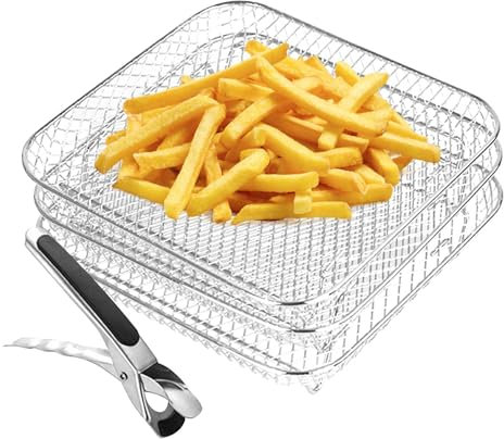 Air Fryer Rack 3 capas de acero inoxidable Air Fryer cesta bandeja, bandeja de cesta de airfryer cuadrada de acero inoxidable para freír aire horno horno asado