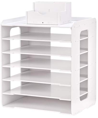 QWORK® Ablagesystem mit 7 Fächern, A4 Briefablage aus Holz-Kunststoff, Dokumentenablage für Büro, Zuhause und Schreibtischorganisation