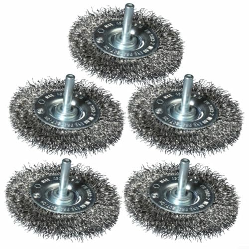 Set di spazzole in filo metallico in acciaio inox, 75 mm, filo da 0,3 mm, confezione da 5 per trapani, spazzola per la pulizia dei metalli, spazzola per la pulizia del legno
