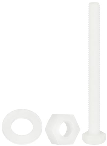 sourcing map Lot de 150 boulons hexagonaux en nylon, M6 x 70 mm, vis et écrous à tête hexagonale entièrement filetés avec rondelles plates pour machines électroniques et accessoires industriels, blanc