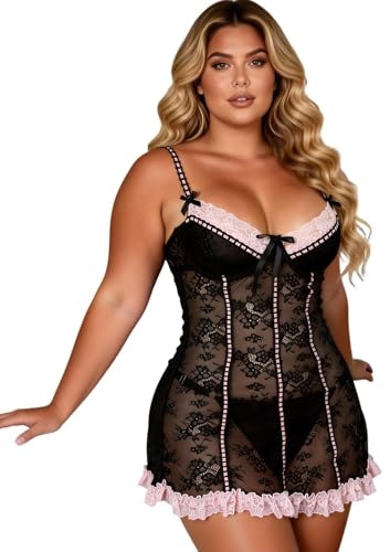 ohyeahlady Lace Babydoll Sexy Floral Lingerie for Women Underwire Nightwear