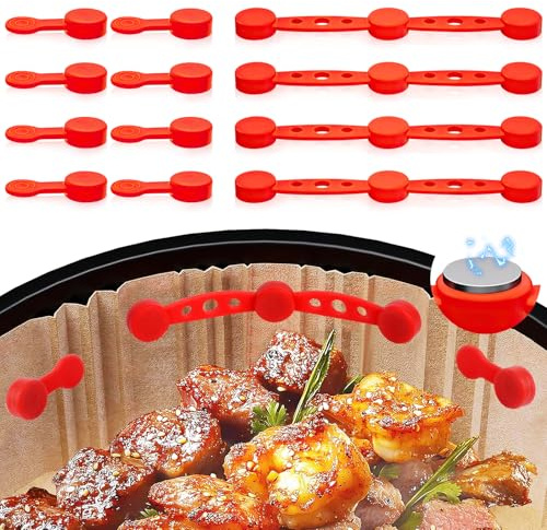 KOVSGQ Air Fryer Magnet Silikon Schnalle Set Heißluftfritteuse Magnete Air Fryer Magnetic Silicone Buckle Set Hitzebeständig 12Skt für Die Luftfritteuse Zum Festhalten Von Pergamentpapier (Rot)