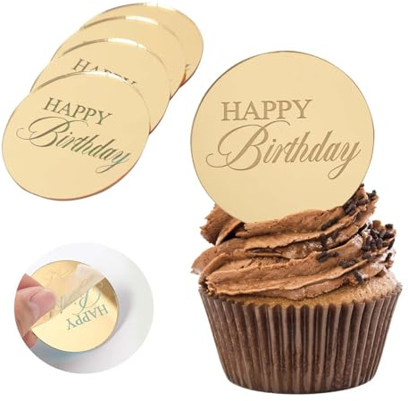 Happy Birthday Decoration Gateau, 20 Pièces Joyeux Anniversaire Cake Topper, Cupcake Decoration en Acrylique, Deco Gateau Miroir pour Fête d'Anniversaire, Baby Shower, DIY (A)