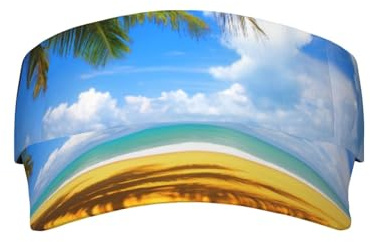 Sunset Palm Print Sun Visor Cap - Women Ponytail Baseball Cap, Sport Outdoor Plain Visor Hat, Adjustable Twill Golf Tennis Hats Black