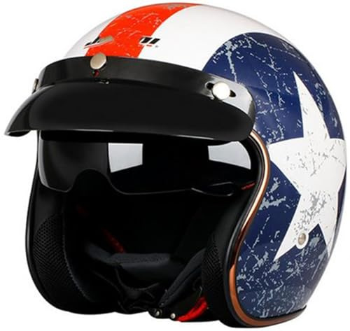Casque Moto Vintage Casques Jet avec Visière Casques Bols Casque Mobylette avec Lunettes Homologué Dot/ECE Rétro Demi Casque Moto Vélo Scooter Chopper pour Adultes Homme Et Femme