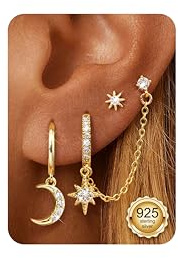 Dochais Ohrringe Silber 925 Stecker für Damen 14K Gold Vergoldet Ohrstecker Creolen Ohrringe Set Hypoallergen Ohrring Piercing Ohr Schmuck Gold Vergoldet