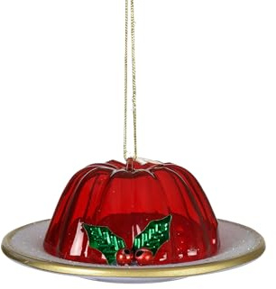 Kaemingk Julgranspynt glas 8,7 cm – vinglande pudding-figur att hänga upp – munblåst – julgransprydnad – söt maträtt röd