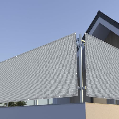 Balkon Seitensichtschutz 130 x 500 cm Blickdichte Windschutz Und Uv-Schutz mit Kabelbinder Sonnenschutz Netz, Balkonverkleidung mit Seil für Gartenanlagen, Camping, Grau