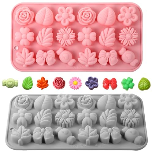 Moldes de silicona para fundición, 2 unidades, forma de flor, silicona, forma de flor, forma de bombones, mariposas y corbatas, moldes de silicona 3D, molde de silicona para hacer velas, moldes de