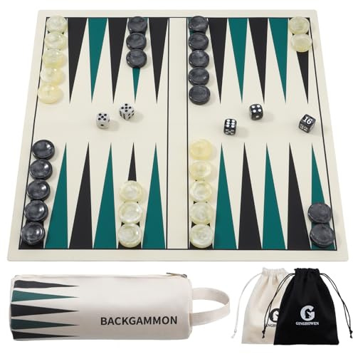 Backgammon Set, premium silikon Backgammon klassiska brädspel för 2 spelare, vikbar Backgammon bärbart resespel set med bärväska (grön)