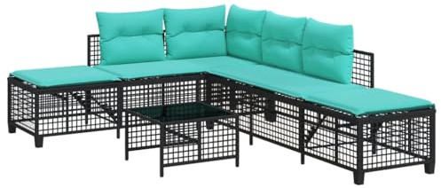 GeenYuu 3-teiliges Gartensofa-Set aus schwarzem Polyrattan mit Kissen, wetterfestes Ecksofa Lounge für Balkon Terrasse und Wintergarten, modular, platzsparend, inklusive Sitzgruppe mit Liegefunktion