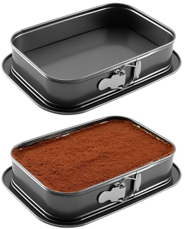 HONYUET 2 moldes rectangulares de 33 x 23 x 6,5 cm, acero al carbono negro con revestimiento antiadherente, molde rectangular para tartas y pasteles