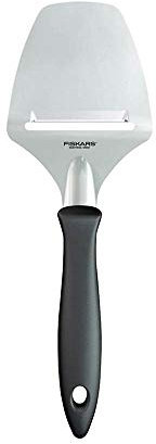Fiskars Cortador de queso con hoja de acero inoxidable, Plástico/Acero inoxidable, Longitud: 21 cm, Negro/Plata, Essential, 1023789