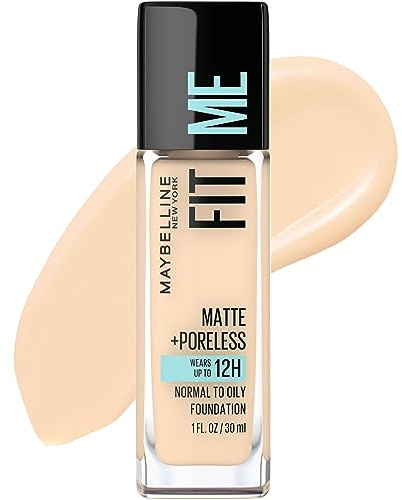 Maybelline Fit Me Matte + Poreless Liquid Oil-Free Foundation Makeup, Light Beige, 1 Count (Packaging May Vary)